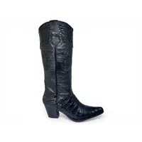 Bota Western Feminina de Couro Legítimo de Jacaré Preto - Cano Alto, Bico Fino | Reizinho Botas - imagem 4