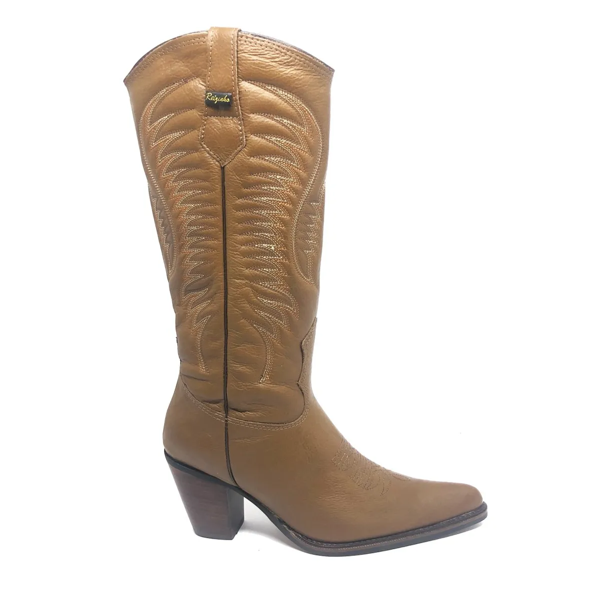 Bota Western Feminina de Couro Legítimo de Bovino Marrom - Cano Alto, Bico Fino | Reizinho Botas