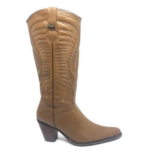 Bota Western Feminina de Couro Legítimo de Bovino Marrom - Cano Alto, Bico Fino | Reizinho Botas