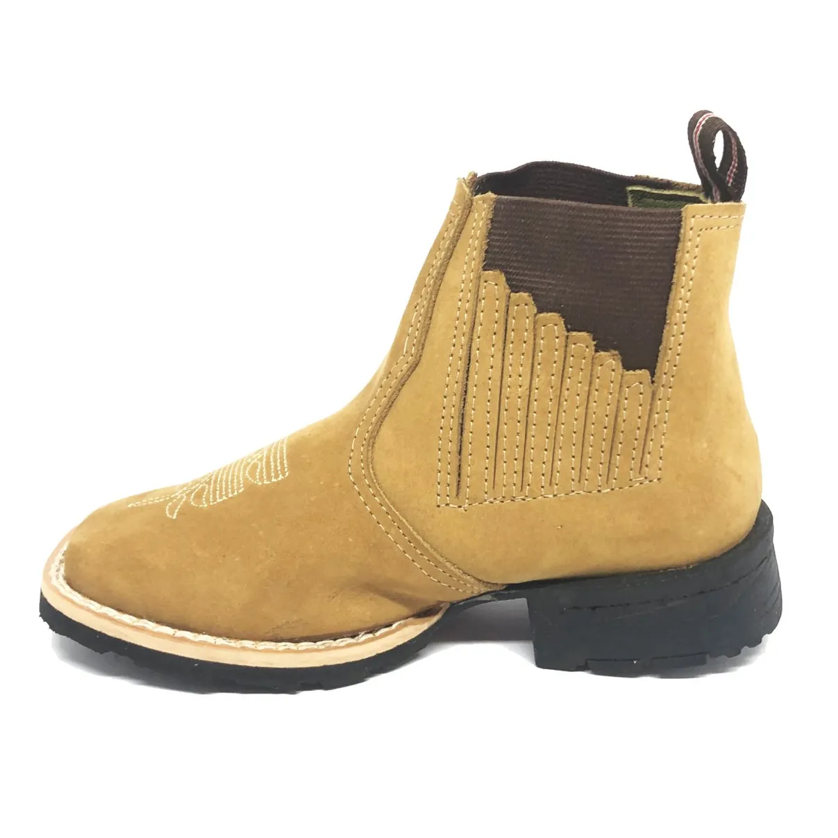 Bota Infantil de Couro Bovino Bufalado Marfim- Cano Curto Elástico, Bico Quadrado - Solado Flex Comfort | Reizinho Botas