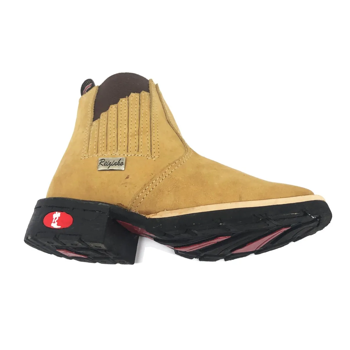 Bota Infantil de Couro Bovino Bufalado Marfim- Cano Curto Elástico, Bico Quadrado - Solado Flex Comfort | Reizinho Botas