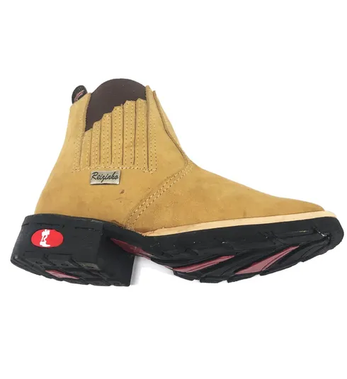 Bota Infantil de Couro Bovino Bufalado Marfim- Cano Curto Elástico, Bico Quadrado - Solado Flex Comfort | Reizinho Botas