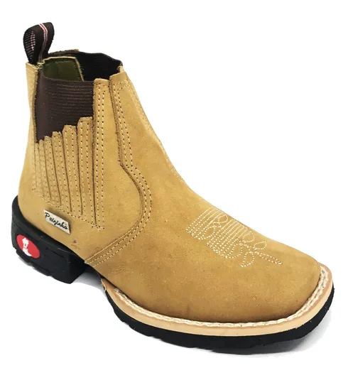 Bota Infantil de Couro Bovino Bufalado Marfim- Cano Curto Elástico, Bico Quadrado - Solado Flex Comfort | Reizinho Botas