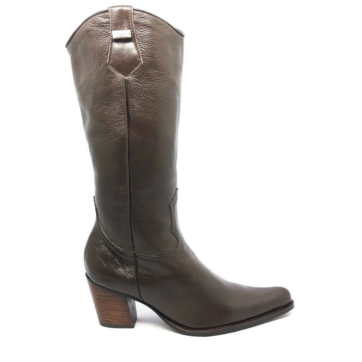 Bota Western Feminina De Couro Bovino Marrom - Cano Alto, Bico Fino