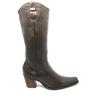 Bota Western Feminina De Couro Bovino Marrom - Cano Alto, Bico Fino - imagem 3