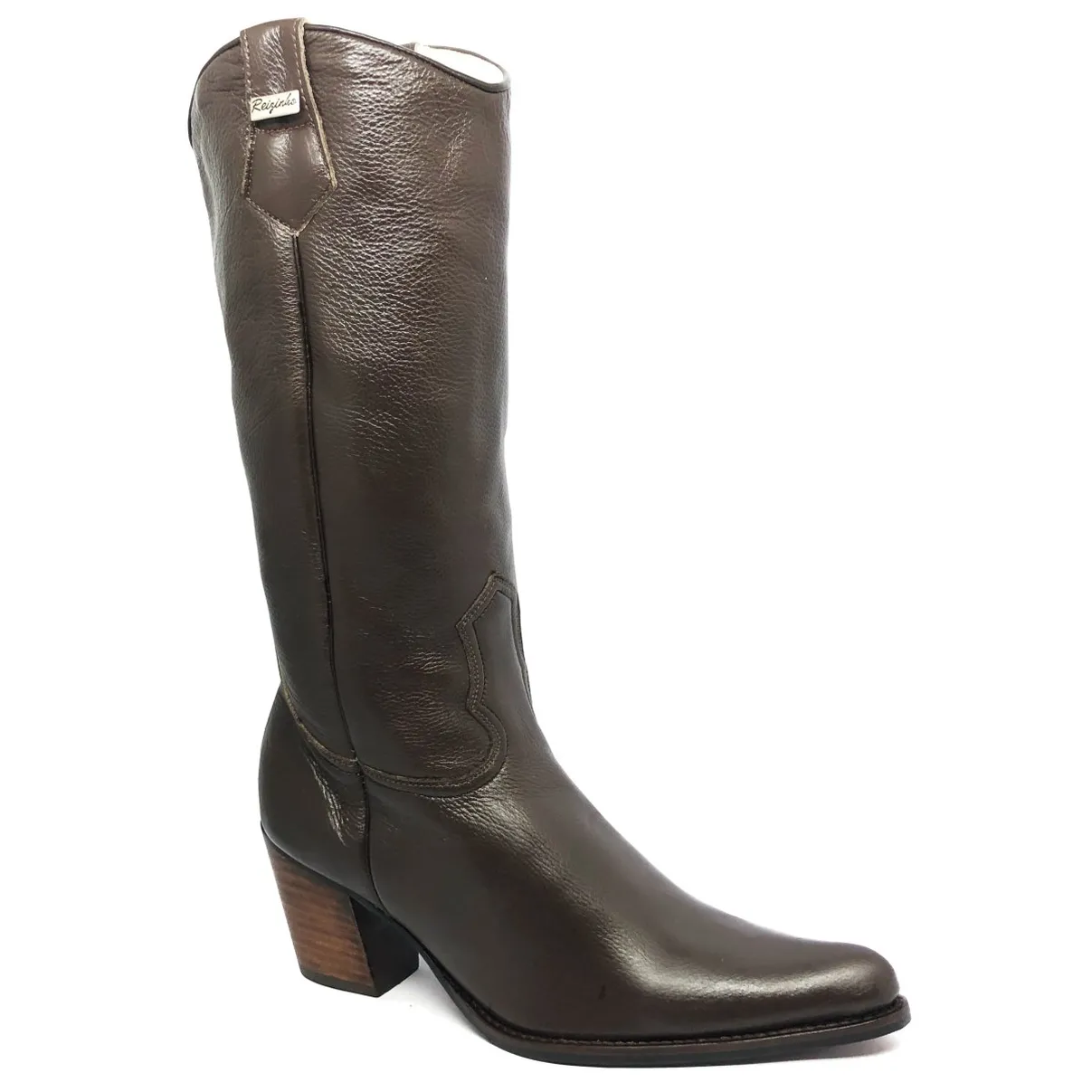 Bota Western Feminina De Couro Bovino Marrom - Cano Alto, Bico Fino