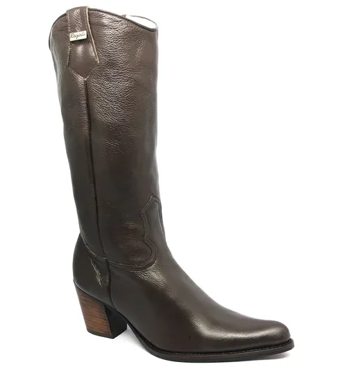 Bota Western Feminina De Couro Bovino Marrom - Cano Alto, Bico Fino