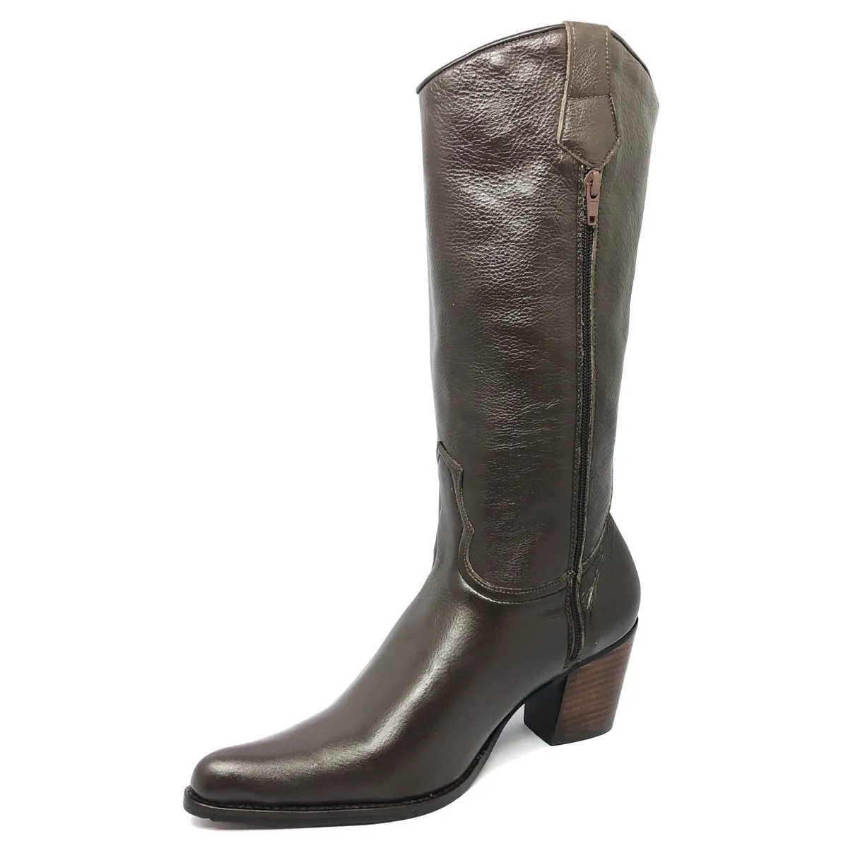 Bota Western Feminina De Couro Bovino Marrom - Cano Alto, Bico Fino