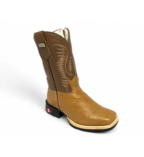 Bota Infantil de Couro De Barriga de Avestruz Conhaque | Reizinho Botas