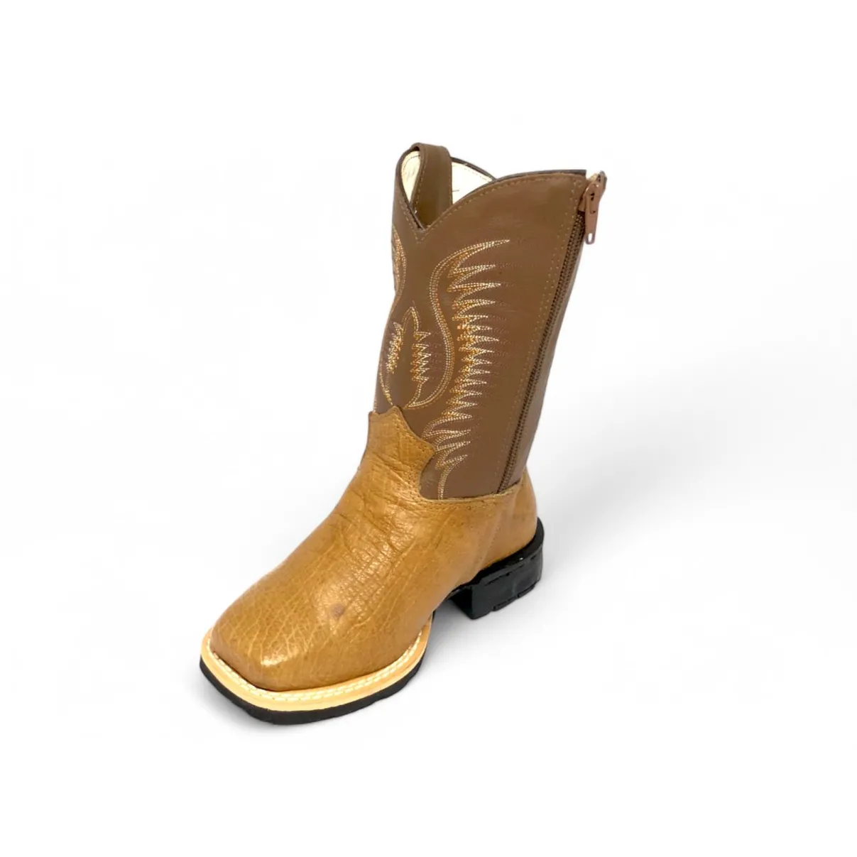 Bota Infantil de Couro De Barriga de Avestruz Conhaque | Reizinho Botas