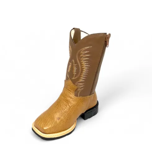 Bota Infantil de Couro De Barriga de Avestruz Conhaque | Reizinho Botas