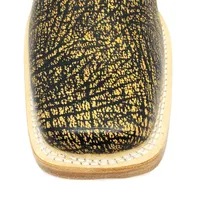 Coturno Texano Reizinho Premium de Couro Legítimo Bovino Imitação de Elefante Black Cognac - Cano Curto, Bico Quadrado - Solado de Couro Artesanal - imagem 3