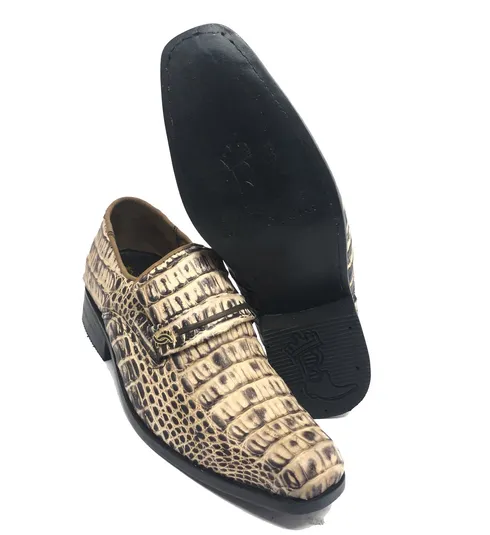 Sapato SOCIAL Reizinho Premium de Couro de Jacaré Desert Quest LIMITED EDITION - Cano Curto, Bico Quadrado Médio - Solado de Couro Artesanal