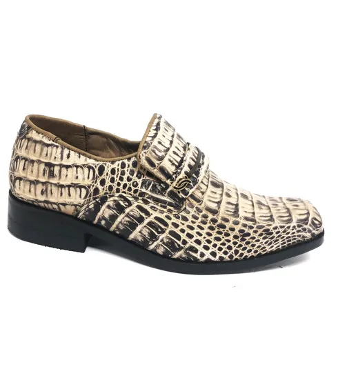 Sapato SOCIAL Reizinho Premium de Couro de Jacaré Desert Quest LIMITED EDITION - Cano Curto, Bico Quadrado Médio - Solado de Couro Artesanal