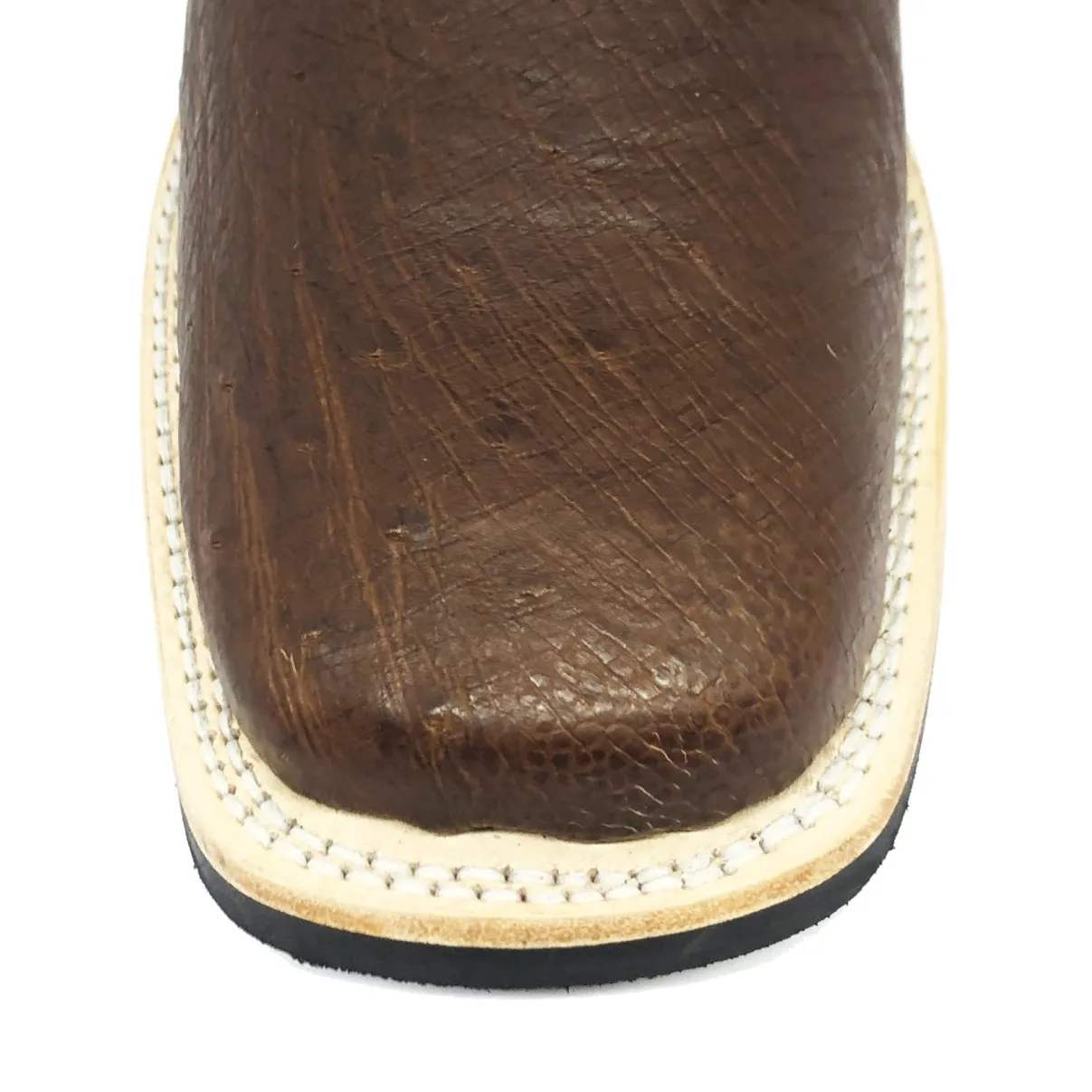 Bota de Couro de Barriga de Avestruz Marrom - Cano Alto, Bico Quadrado, Solado X-Flex Artesanal