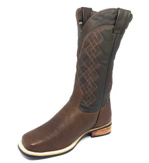 Bota de Couro de Barriga de Avestruz Marrom - Cano Alto, Bico Quadrado, Solado X-Flex Artesanal
