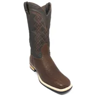 Bota de Couro de Barriga de Avestruz Marrom - Cano Alto, Bico Quadrado, Solado X-Flex Artesanal - imagem 2