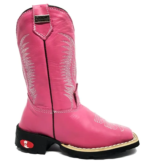 Bota Infantil de Couro Bovino Rosa | Reizinho Botas