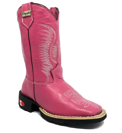 Bota Infantil de Couro Bovino Rosa | Reizinho Botas