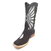 BOTA DE ARRAIA CAFÉ - CANO ALTO, BICO QUADRADO, ​SOLADO DE COURO ARTESANAL - imagem 5