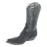 BOTA DE ARRAIA PRETA - CANO ALTO, BICO FINO, SOLADO DE COURO ARTESANAL - imagem 4