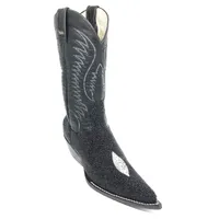 BOTA DE ARRAIA PRETA - CANO ALTO, BICO FINO, SOLADO DE COURO ARTESANAL - imagem 2