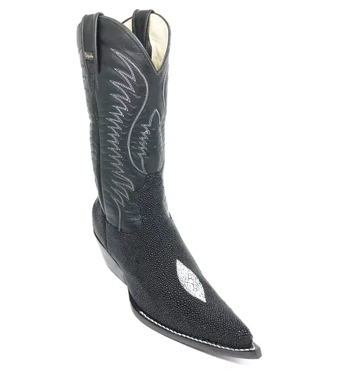 BOTA DE ARRAIA PRETA - CANO ALTO, BICO FINO, SOLADO DE COURO ARTESANAL