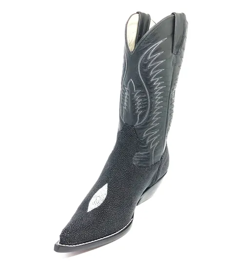 BOTA DE ARRAIA PRETA - CANO ALTO, BICO FINO, SOLADO DE COURO ARTESANAL