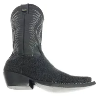 BOTA DE ARRAIA PRETA - CANO ALTO, BICO FINO, SOLADO DE COURO ARTESANAL - imagem 6
