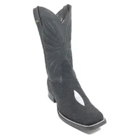 BOTA DE ARRAIA PRETA - CANO ALTO, BICO QUADRADO, ​SOLADO DE COURO ARTESANAL - imagem 5