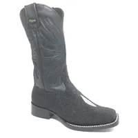 BOTA DE ARRAIA PRETA - CANO ALTO, BICO QUADRADO, ​SOLADO DE COURO ARTESANAL - imagem 2