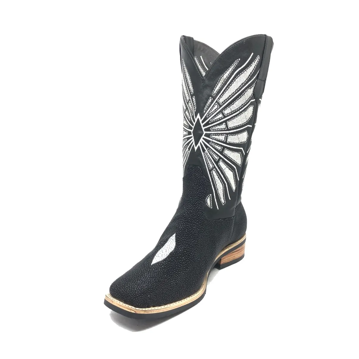 Bota de Arraia Preta - Cano Alto, Bico Quadrado, Solado X-Flex Artesanal