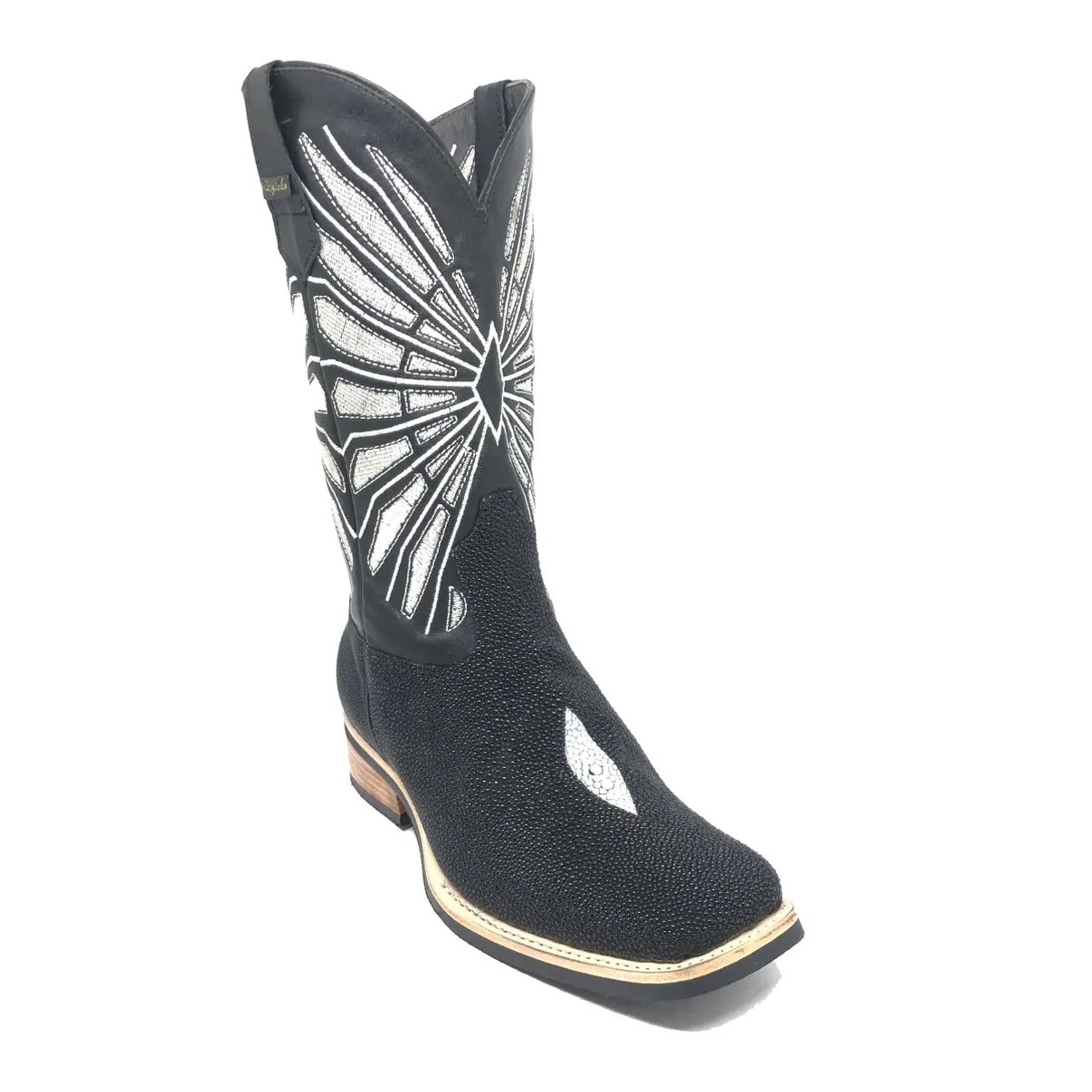 Bota de Arraia Preta - Cano Alto, Bico Quadrado, Solado X-Flex Artesanal