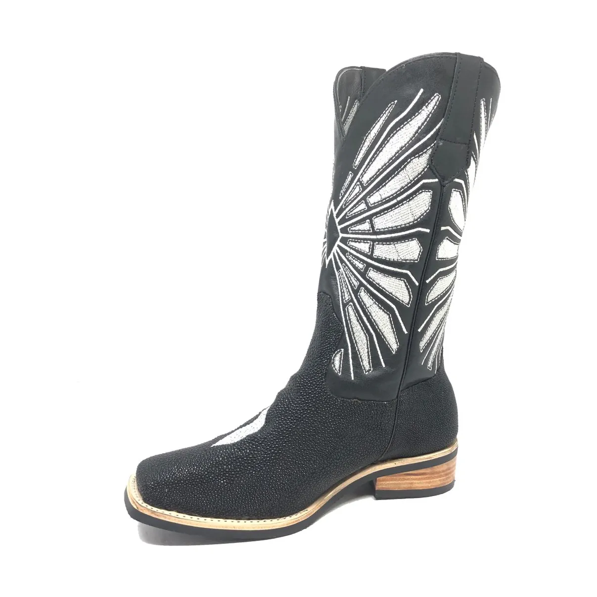 Bota de Arraia Preta - Cano Alto, Bico Quadrado, Solado X-Flex Artesanal