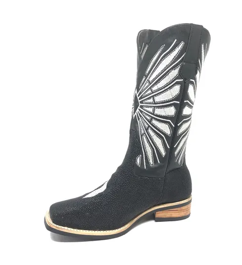 Bota de Arraia Preta - Cano Alto, Bico Quadrado, Solado X-Flex Artesanal