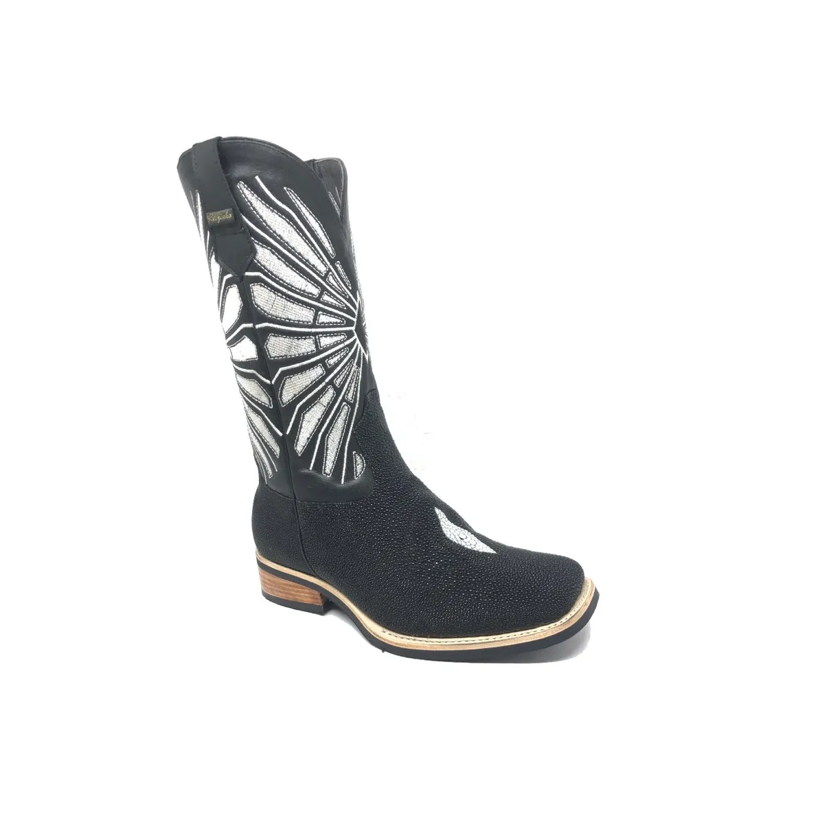 Bota de Arraia Preta - Cano Alto, Bico Quadrado, Solado X-Flex Artesanal