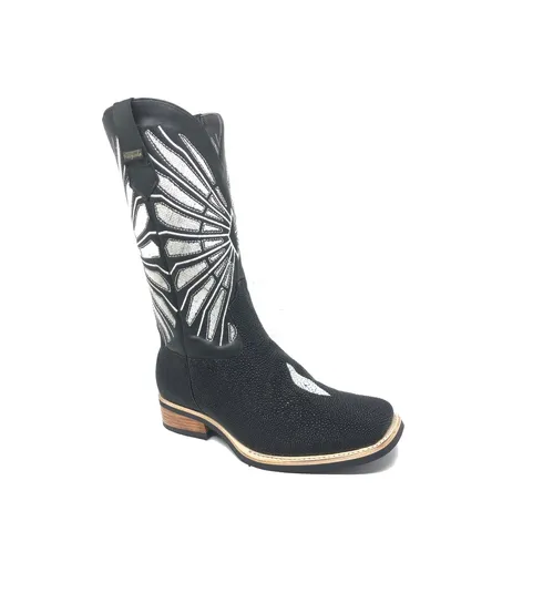 Bota de Arraia Preta - Cano Alto, Bico Quadrado, Solado X-Flex Artesanal