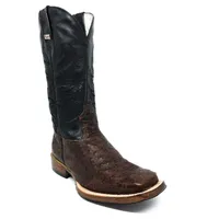Bota de Avestruz Cheio BloodWine - Cano Alto, Bico Quadrado, Solado de Couro Artesanal - imagem 4