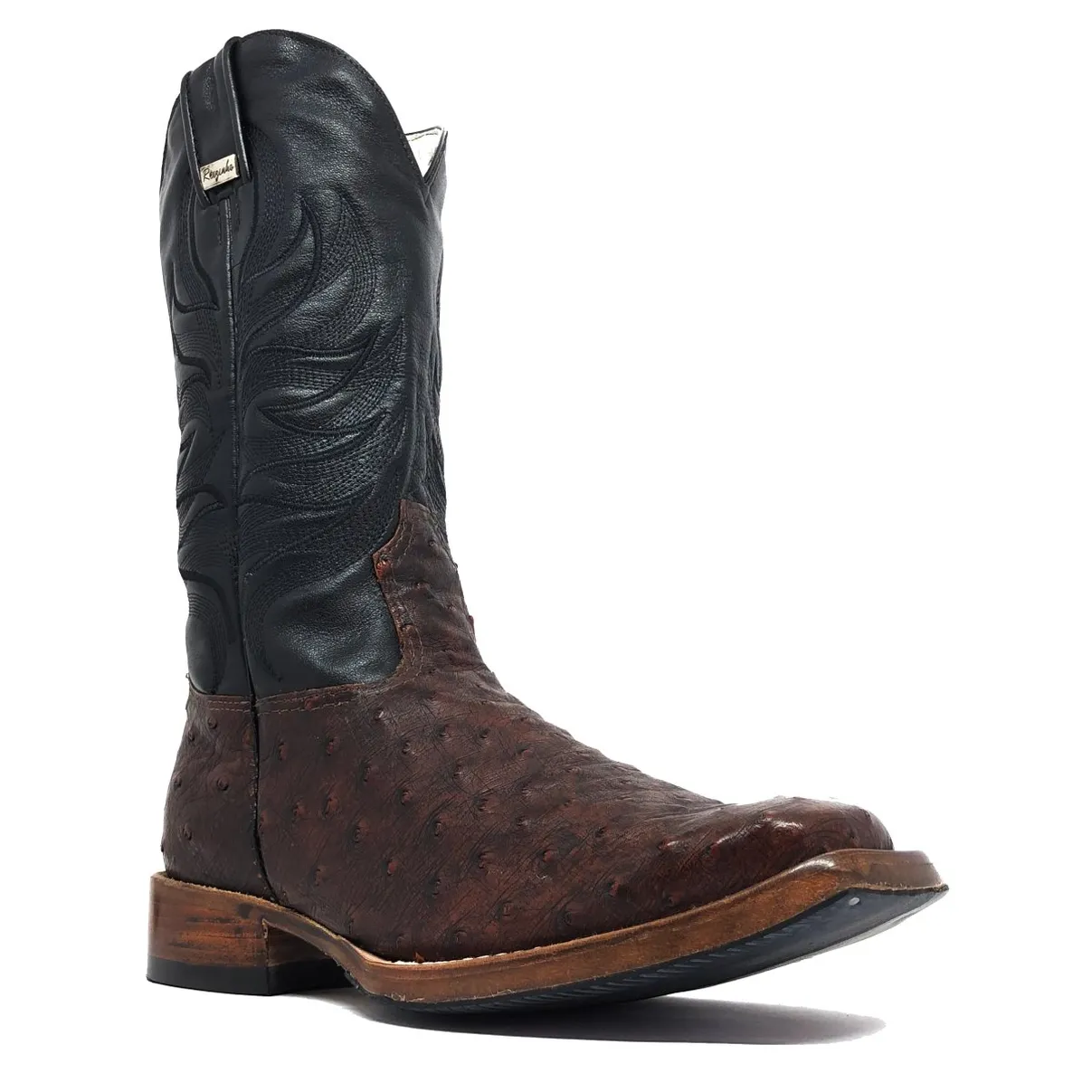Bota de Avestruz Cheio BloodWine - Cano Alto, Bico Quadrado, Solado de Couro Artesanal