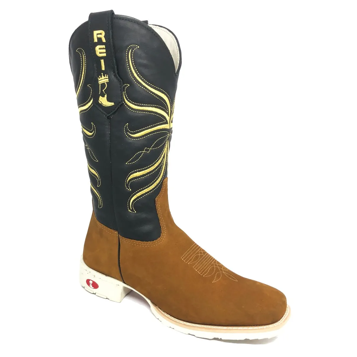 Bota Texana De Couro Bovino Bufalada Caramelo - Cano Alto, Bico Quadrado - Solado Flex Comfort | Reizinho Botas