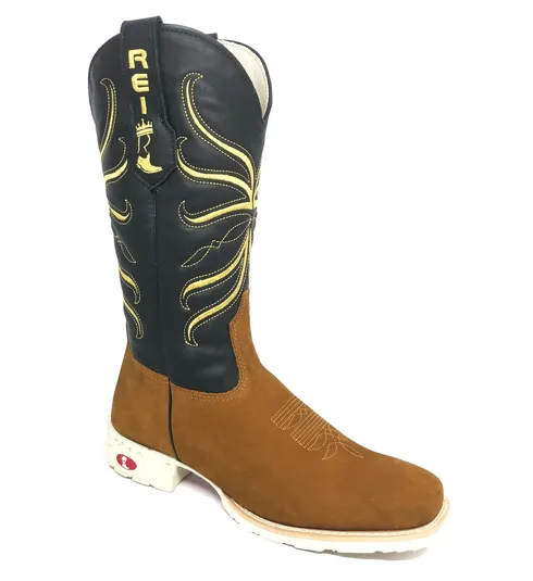 Bota Texana De Couro Bovino Bufalada Caramelo - Cano Alto, Bico Quadrado - Solado Flex Comfort | Reizinho Botas