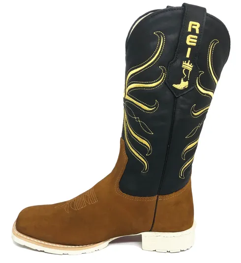 Bota Texana De Couro Bovino Bufalada Caramelo - Cano Alto, Bico Quadrado - Solado Flex Comfort | Reizinho Botas