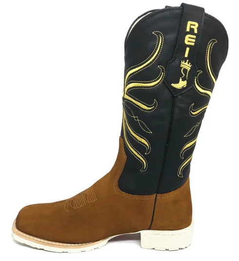 Bota Texana De Couro Bovino Bufalada Caramelo - Cano Alto, Bico Quadrado - Solado Flex Comfort | Reizinho Botas