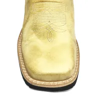 Bota Texana De Couro Bovino Bufalado Bege Old Burned - Cano Alto, Bico Quadrado - Solado Flex Comfort | Reizinho Botas - imagem 2