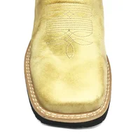 Bota Texana De Couro Bovino Bufalado Bege Old Burned - Cano Alto, Bico Quadrado - Solado Flex Comfort | Reizinho Botas - imagem 2