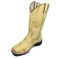 Bota Texana De Couro Bovino Bufalado Bege Old Burned - Cano Alto, Bico Quadrado - Solado Flex Comfort | Reizinho Botas - imagem 4