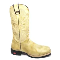 Bota Texana De Couro Bovino Bufalado Bege Old Burned - Cano Alto, Bico Quadrado - Solado Flex Comfort | Reizinho Botas - imagem 6