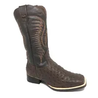 Bota de Avestruz Cheio Marrom - Cano Alto, Bico Quadrado, Solado de Couro Artesanal - imagem 4
