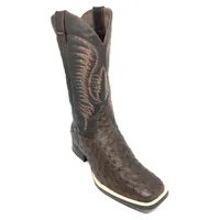 Bota de Avestruz Cheio Marrom - Cano Alto, Bico Quadrado, Solado de Couro Artesanal - imagem 1