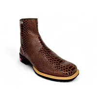 Bota Texana De Couro Bovino Imitação de Cobra Marrom - Cano Curto Zíper, Bico Quadrado - Solado Flex Comfort | Reizinho - imagem 4